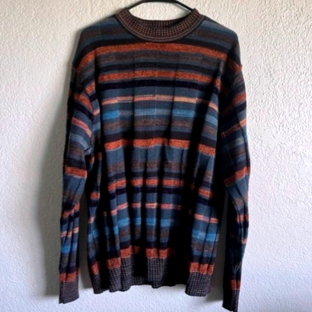 Norm Thompson Vintage Wool Blend Sweater Mens L Made In Italy‎ Striped Crewneck